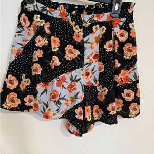 Topshop Black Floral & Light Blue Patchwork Shorts